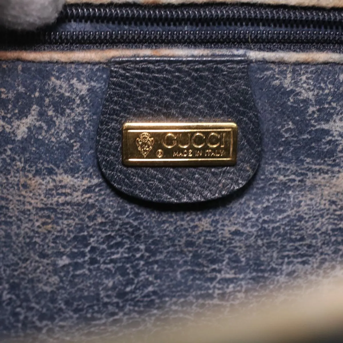 GUCCI Micro GG Canvas Shoulder Bag PVC Leather Navy ti884