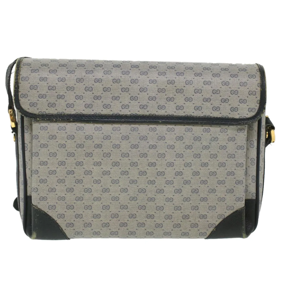 GUCCI Micro GG Canvas Shoulder Bag PVC Leather Navy ti884
