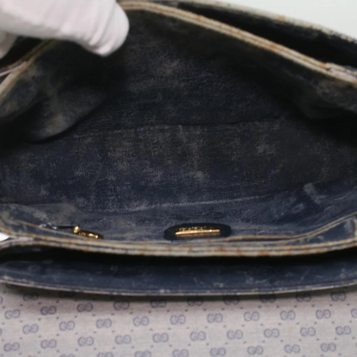 GUCCI Micro GG Canvas Shoulder Bag PVC Leather Navy ti884