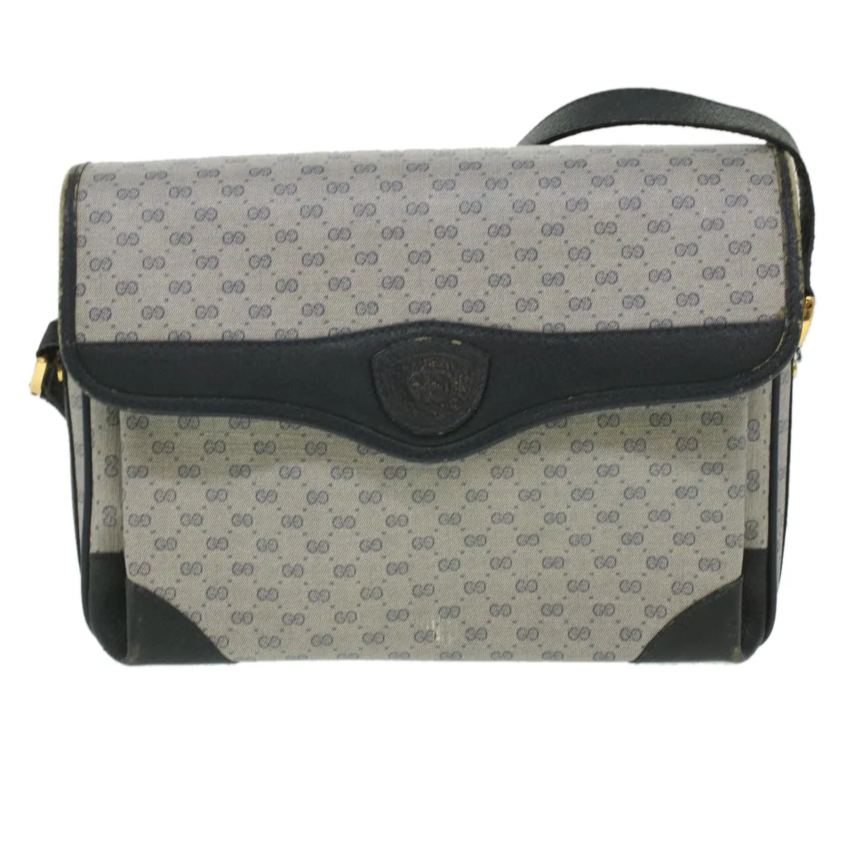 GUCCI Micro GG Canvas Shoulder Bag PVC Leather Navy ti884