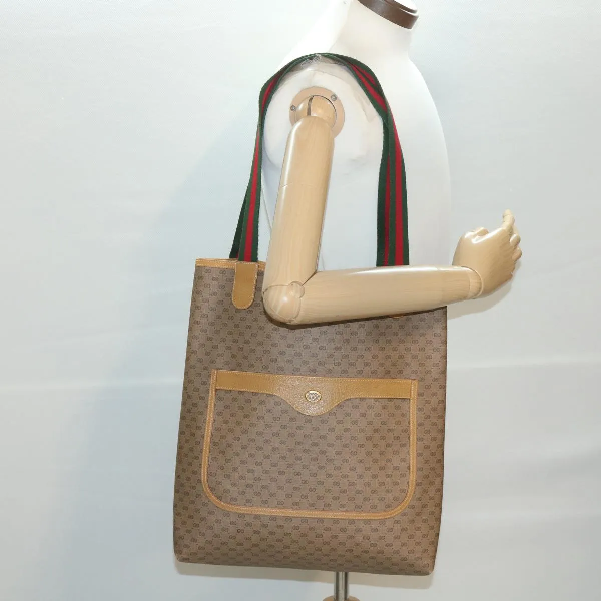 GUCCI Micro GG Canvas Web Sherry Line Shoulder Bag Beige Red 40.02. 37808