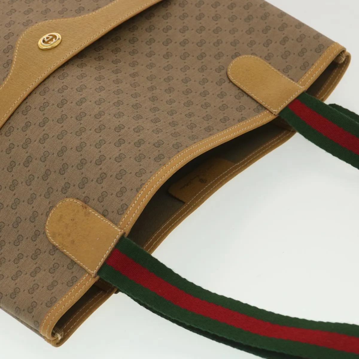 GUCCI Micro GG Canvas Web Sherry Line Shoulder Bag Beige Red 40.02. 37808