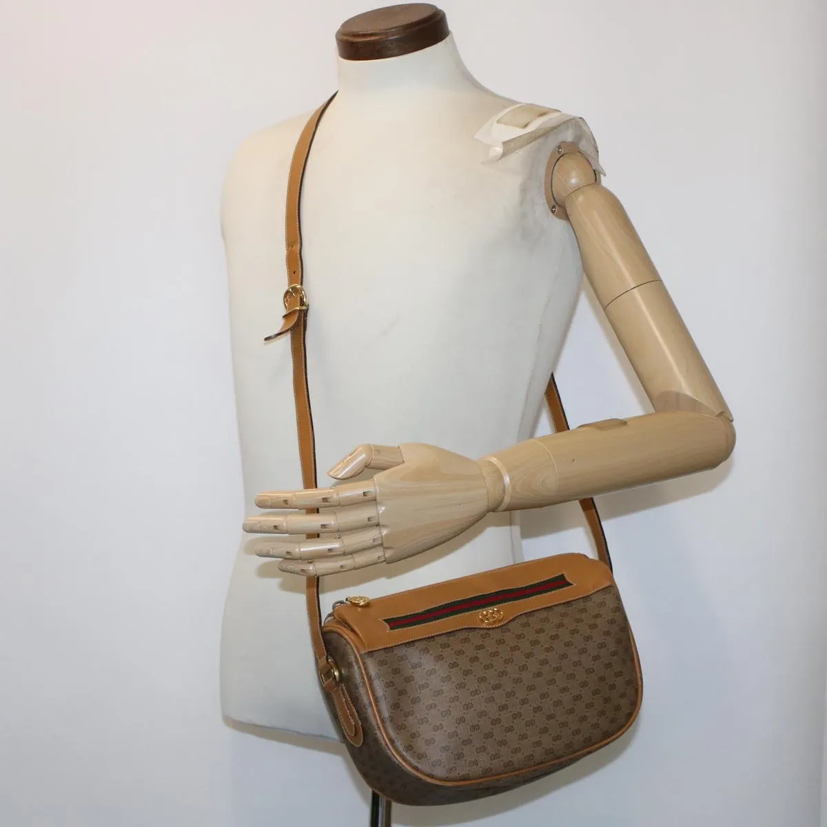 GUCCI Micro GG Canvas Web Sherry Line Shoulder Bag Beige Red Green ep1231