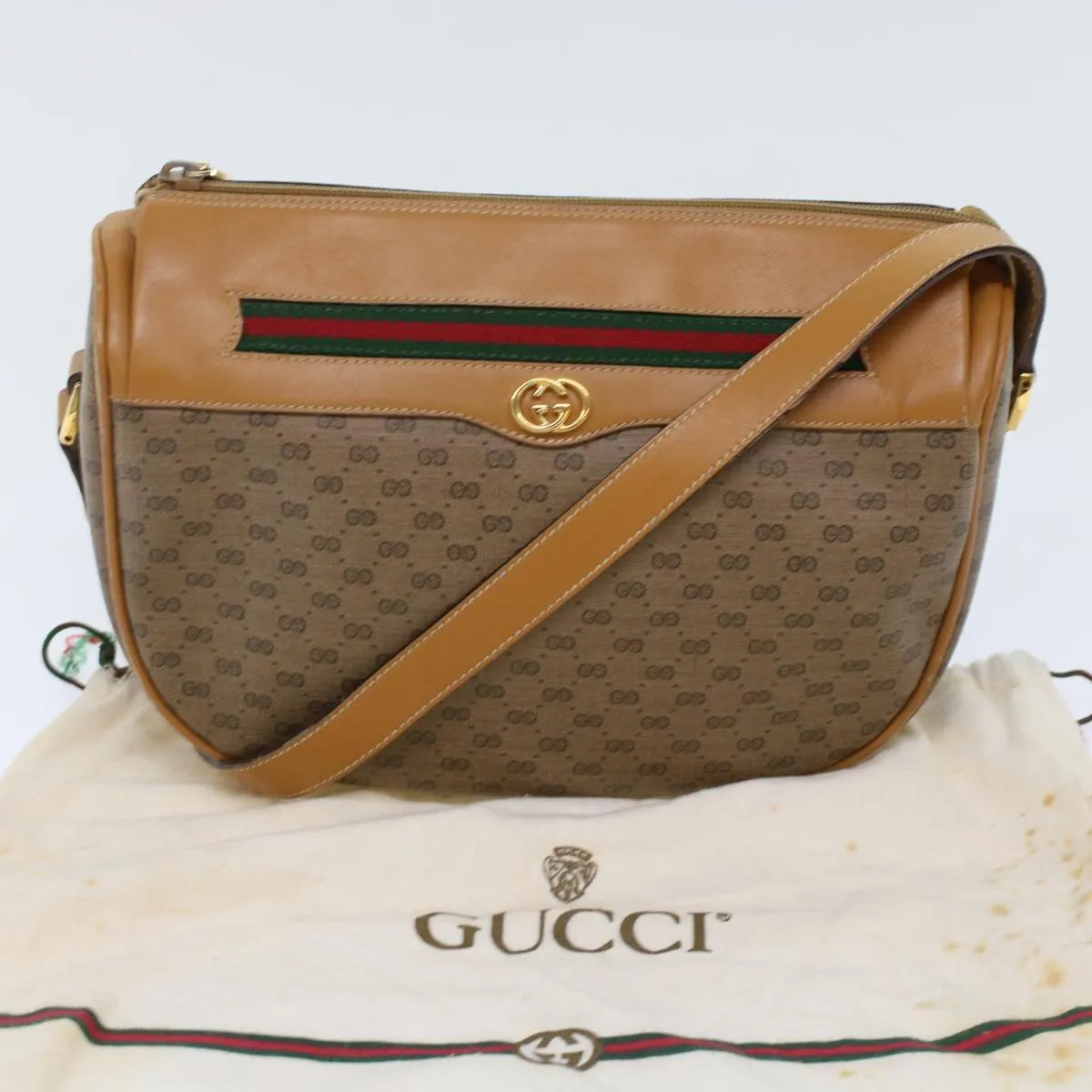 GUCCI Micro GG Canvas Web Sherry Line Shoulder Bag Beige Red Green ep1231