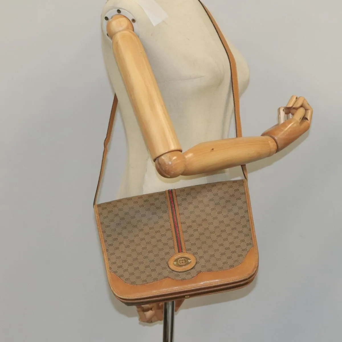 GUCCI Micro GG Supreme Shoulder Bag PVC Beige Gold 001 104 0551 99407