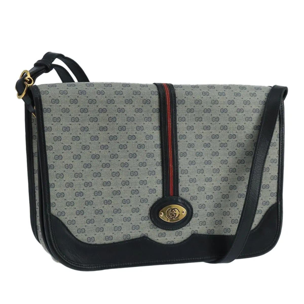 GUCCI Micro GG Supreme Shoulder Bag PVC Navy Gold 001 113 0551 104070