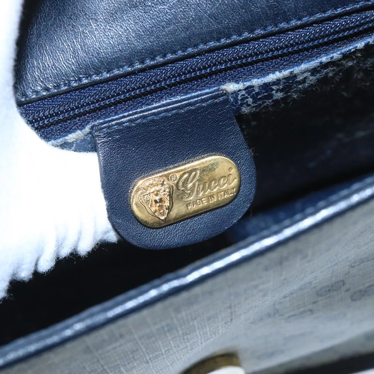 GUCCI Micro GG Supreme Shoulder Bag PVC Navy Gold 001 113 0551 104070