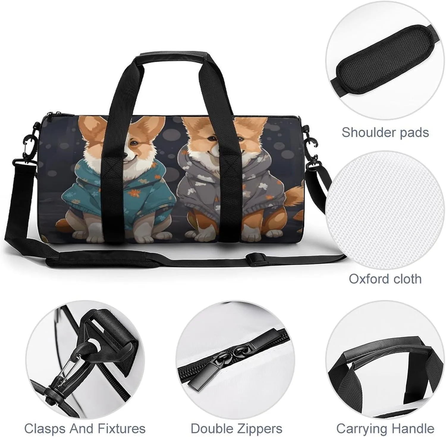 Gym Bags Small Wearing Clothes Corgi Dogs Duffel Bag Overnight Bag with Shoe Compartment Carryon Bag for Men Women
