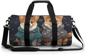 Gym Bags Small Wearing Clothes Corgi Dogs Duffel Bag Overnight Bag with Shoe Compartment Carryon Bag for Men Women