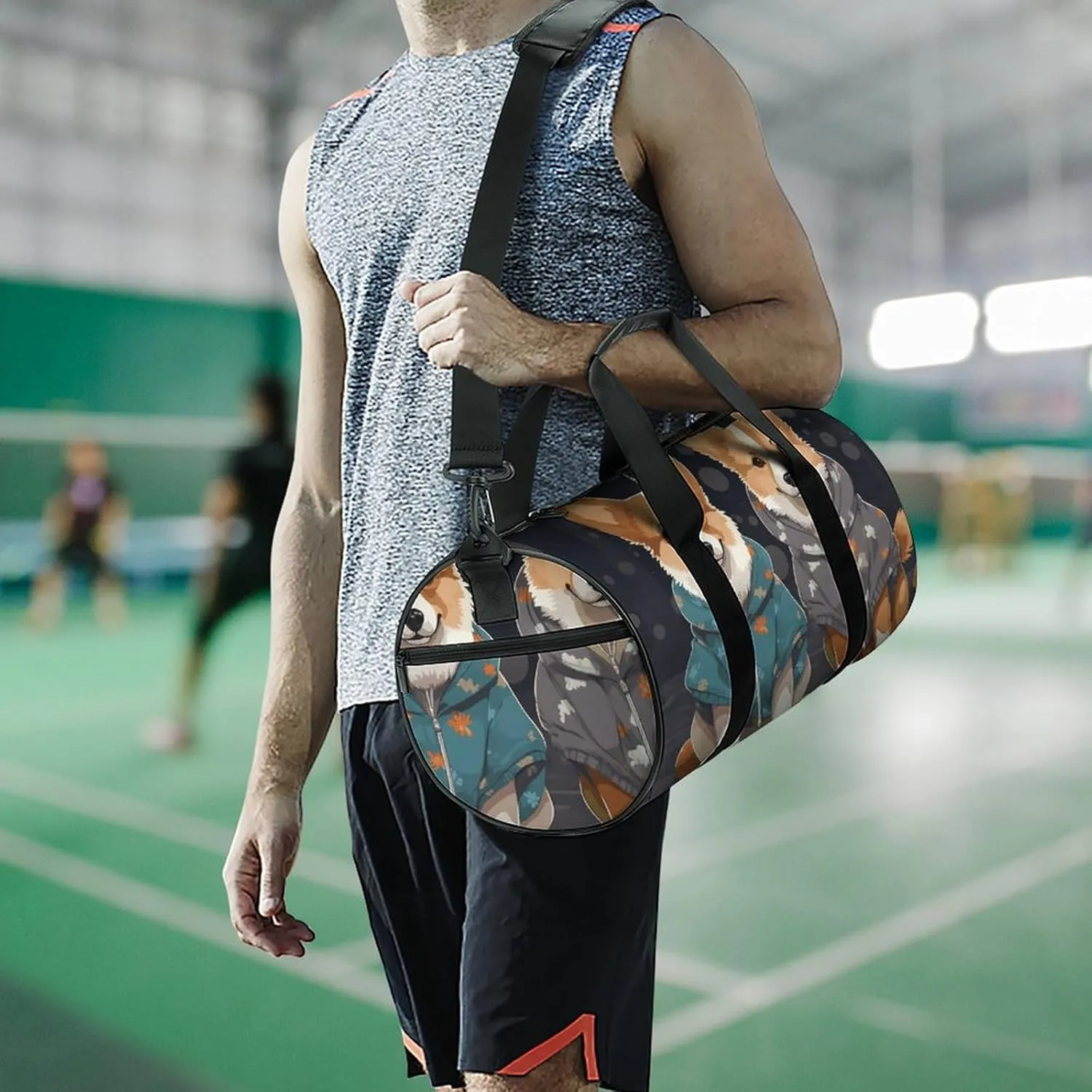 Gym Bags Small Wearing Clothes Corgi Dogs Duffel Bag Overnight Bag with Shoe Compartment Carryon Bag for Men Women