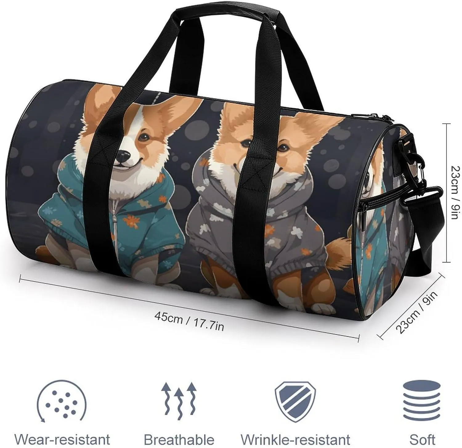 Gym Bags Small Wearing Clothes Corgi Dogs Duffel Bag Overnight Bag with Shoe Compartment Carryon Bag for Men Women