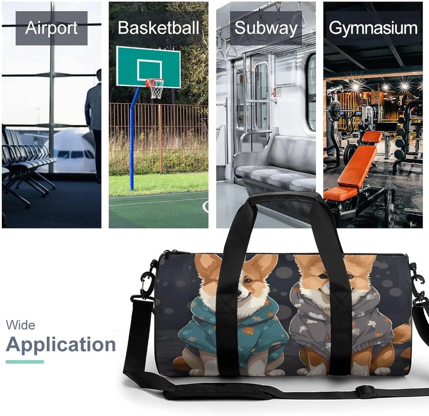 Gym Bags Small Wearing Clothes Corgi Dogs Duffel Bag Overnight Bag with Shoe Compartment Carryon Bag for Men Women