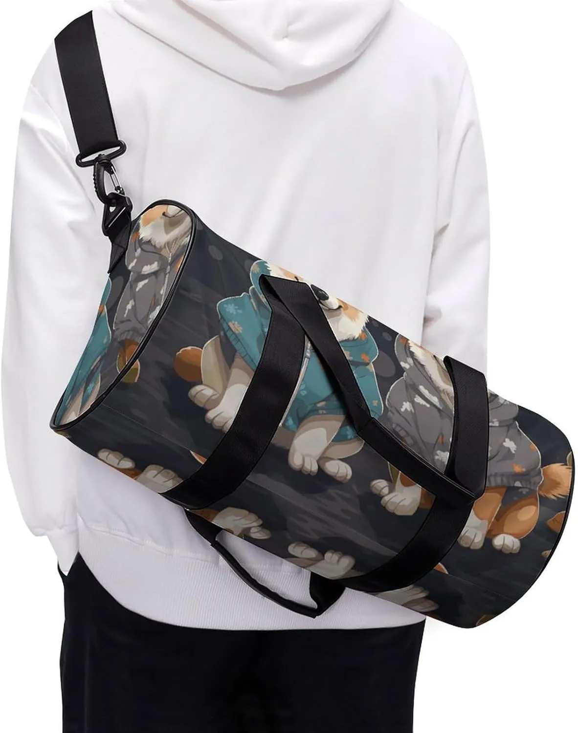 Gym Bags Small Wearing Clothes Corgi Dogs Duffel Bag Overnight Bag with Shoe Compartment Carryon Bag for Men Women