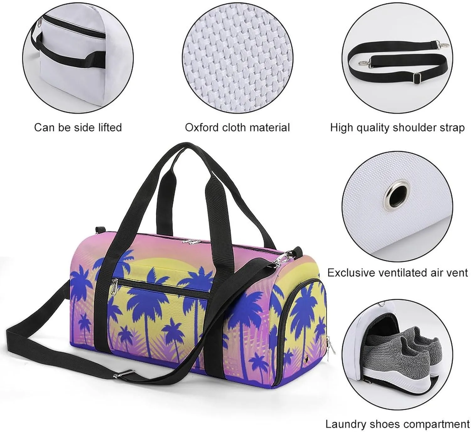 Gym Duffel Bag with Shoe Compartment Wet Pocket, Palms Print Travel Bag for Men Women