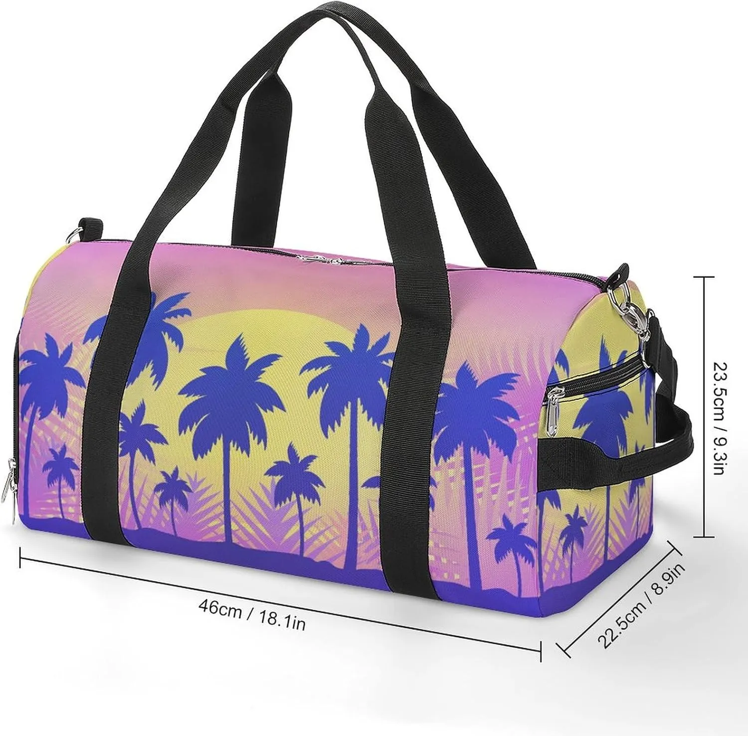 Gym Duffel Bag with Shoe Compartment Wet Pocket, Palms Print Travel Bag for Men Women