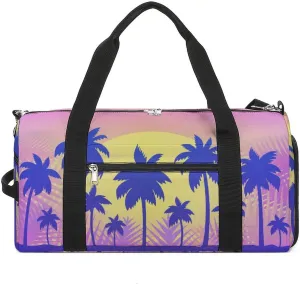 Gym Duffel Bag with Shoe Compartment Wet Pocket, Palms Print Travel Bag for Men Women