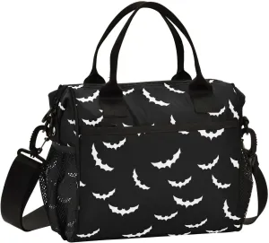 Halloween Bat Lunch Bag & Lunch Box for Women with Adjustable Shoulder Belt Insulated Portable Lunch Tote Bag Cooler Bag for Girls Travel Office Picnic