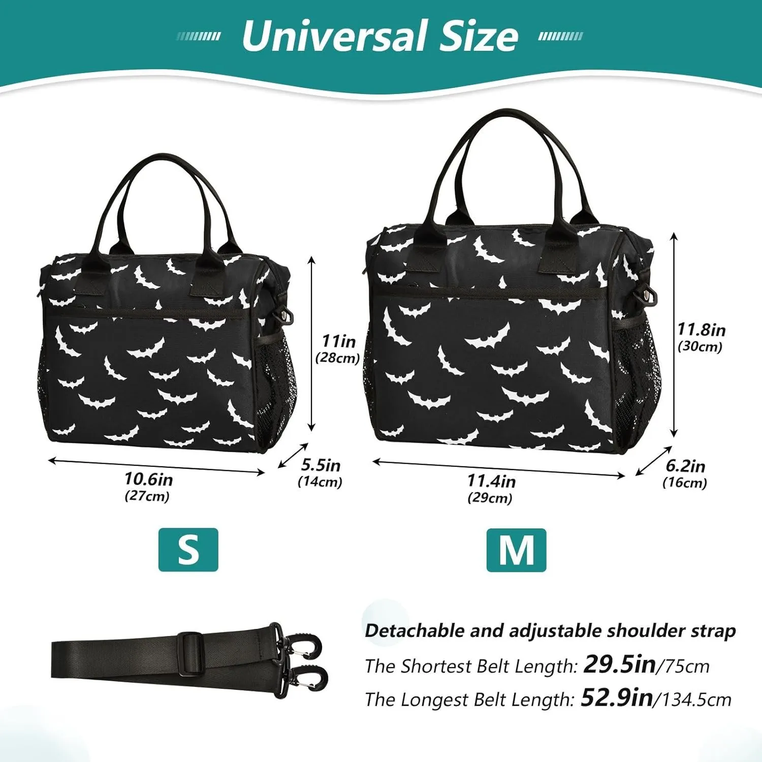 Halloween Bat Lunch Bag & Lunch Box for Women with Adjustable Shoulder Belt Insulated Portable Lunch Tote Bag Cooler Bag for Girls Travel Office Picnic