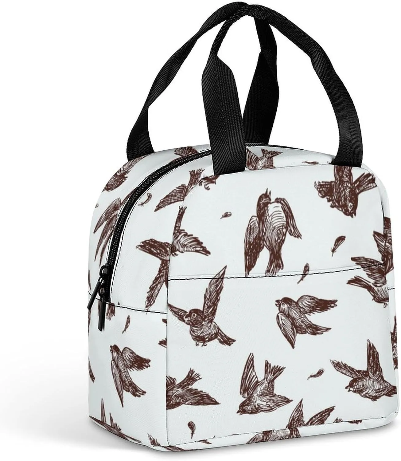 Hand Drawn Fighting Sparrows Lunch Box Bag Tote for Women Men Insulated Lunchbox Containers Work Picnic Travel