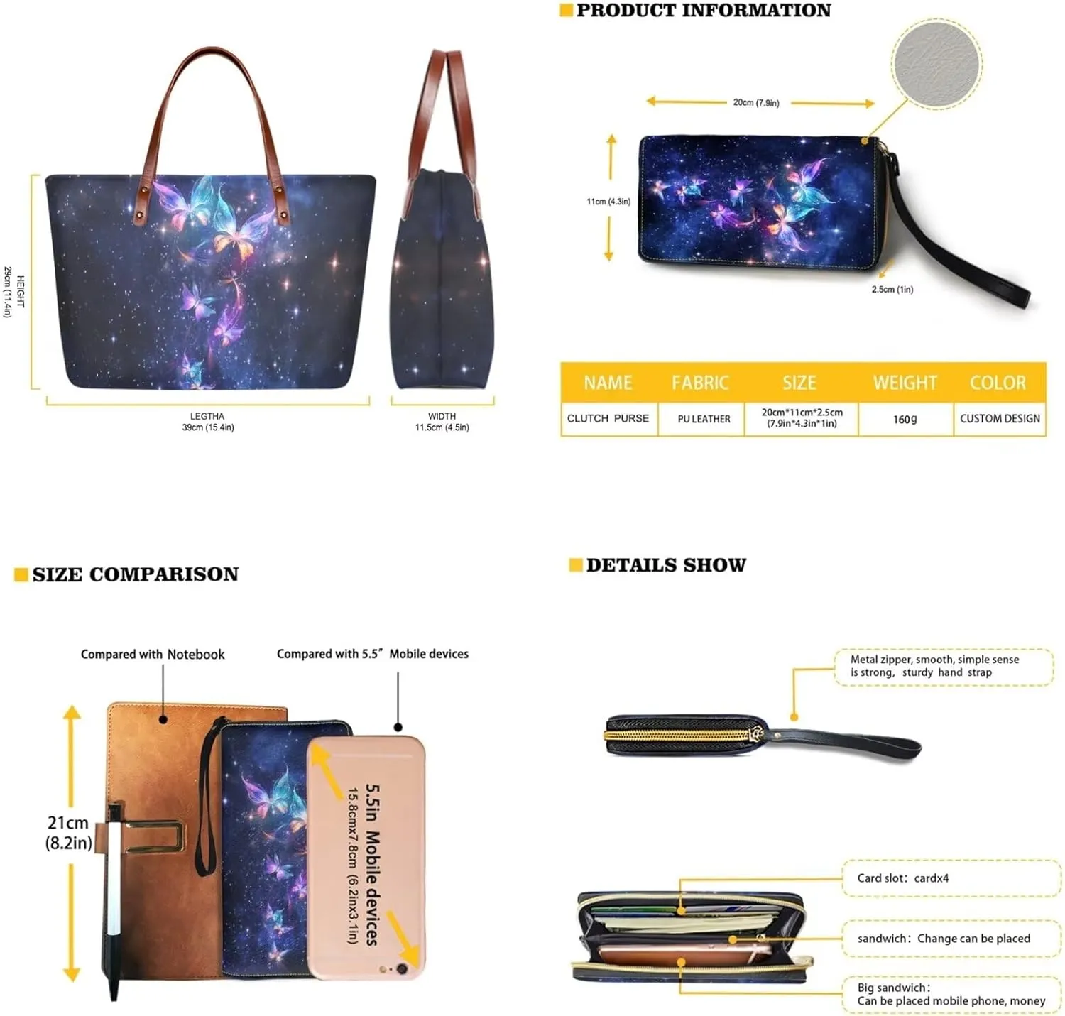 Handbags for Women Large Capacity Crossbody Totes with Wallet Clutch 2pcs Set