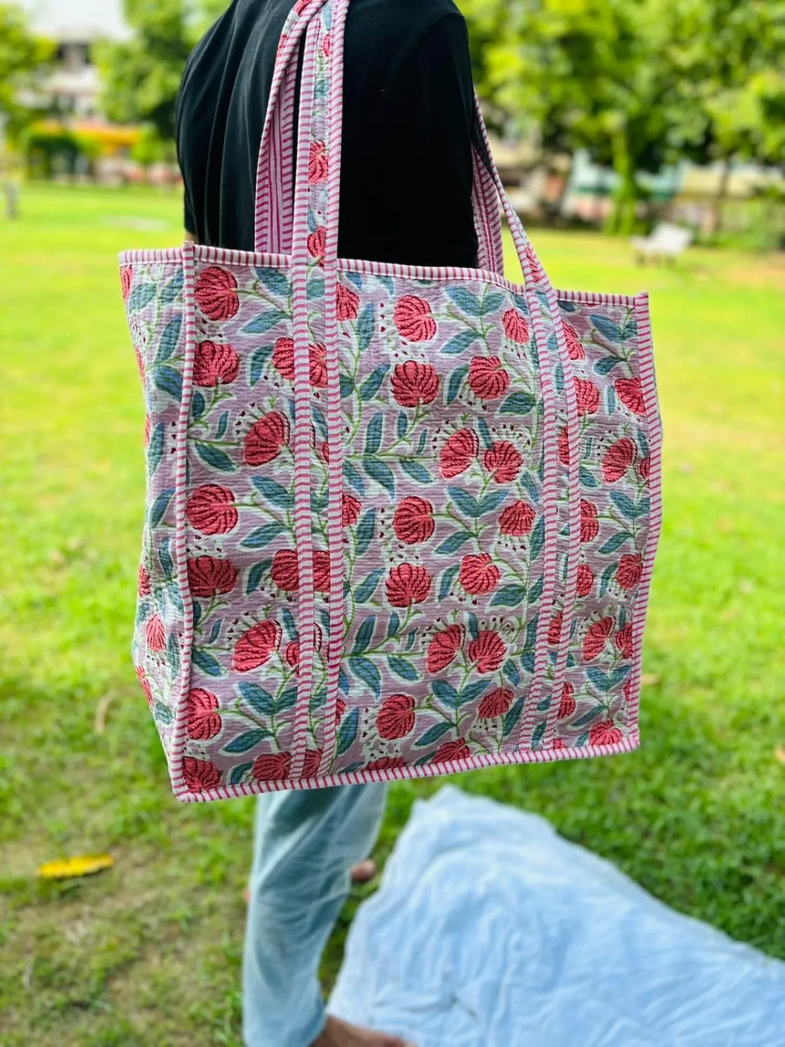 Handmade Large Tote Bag/Indian Quilted Tote Bags/Grocery Bag/Women Shopping Totes bag/Cotton Shoulder Bag