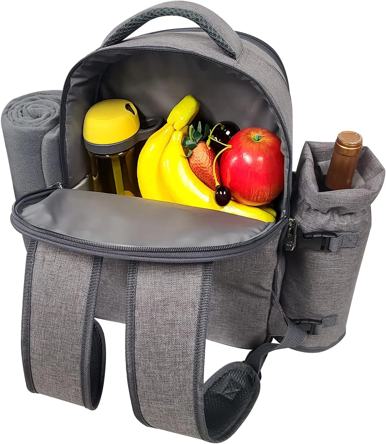 Hap Tim Picnic Basket Backpack for 4 Person with Blanket, Wine Holder, Cooler Compartment, Cutlery Set, for Couples, Ideas, Engagement Gifts, Gray (3065-G)