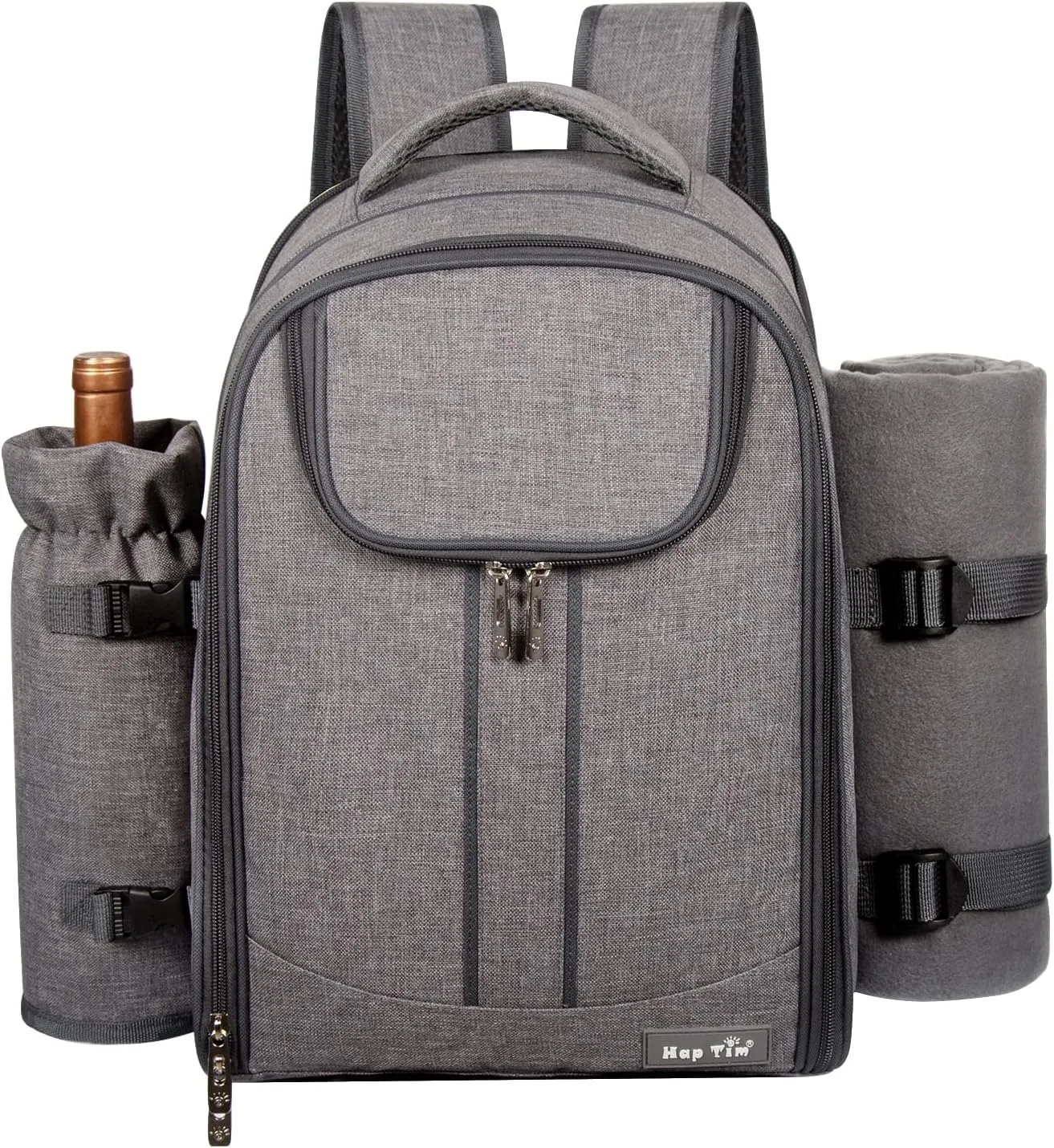 Hap Tim Picnic Basket Backpack for 4 Person with Blanket, Wine Holder, Cooler Compartment, Cutlery Set, for Couples, Ideas, Engagement Gifts, Gray (3065-G)