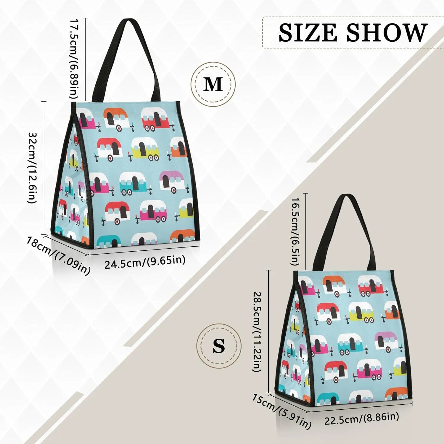 Happy Camper Caravan Lunch Bag Insulated Lunch Tote Bag Cooler Bags Reusable Lunch Box M