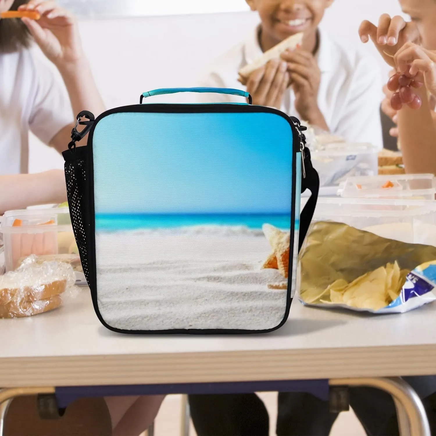 Hapuxt Lunch Box Lunch Bag with Adjustable Shoulder Strap Tote for Women Men Sea Shells Seashore Insulated Waterproof Resable Zipper Outdoor Work Office Picnic