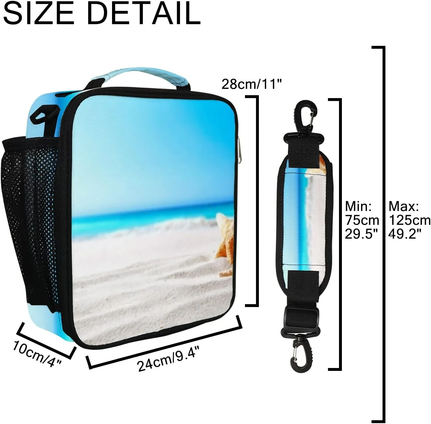 Hapuxt Lunch Box Lunch Bag with Adjustable Shoulder Strap Tote for Women Men Sea Shells Seashore Insulated Waterproof Resable Zipper Outdoor Work Office Picnic