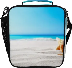 Hapuxt Lunch Box Lunch Bag with Adjustable Shoulder Strap Tote for Women Men Sea Shells Seashore Insulated Waterproof Resable Zipper Outdoor Work Office Picnic