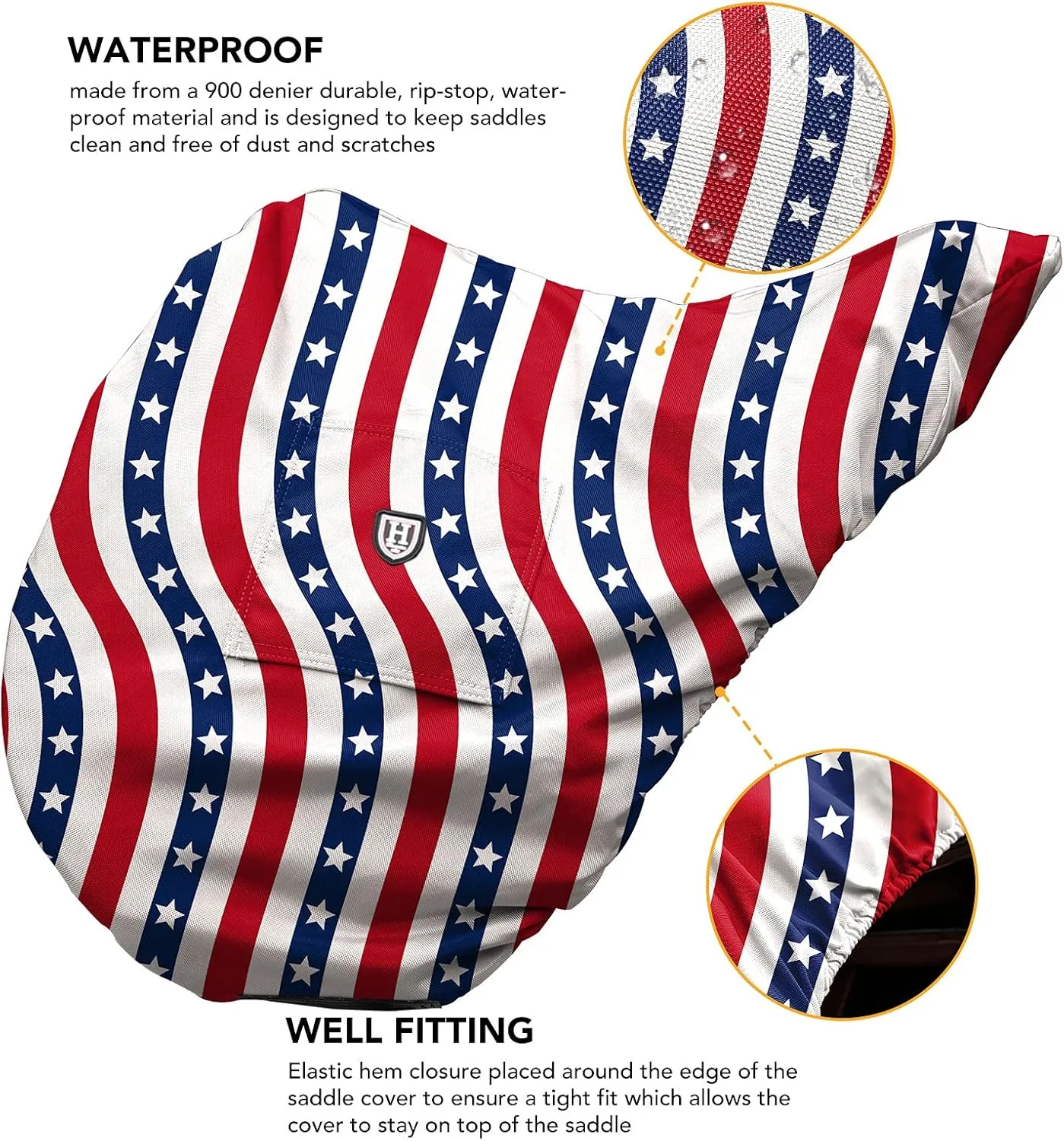 Harrison Howard Premium Waterproof/Breathable Fleece-Lined Saddle Cover with Stylish Prints That Stand Out Protect Your Entire Saddle-Starry Stripes