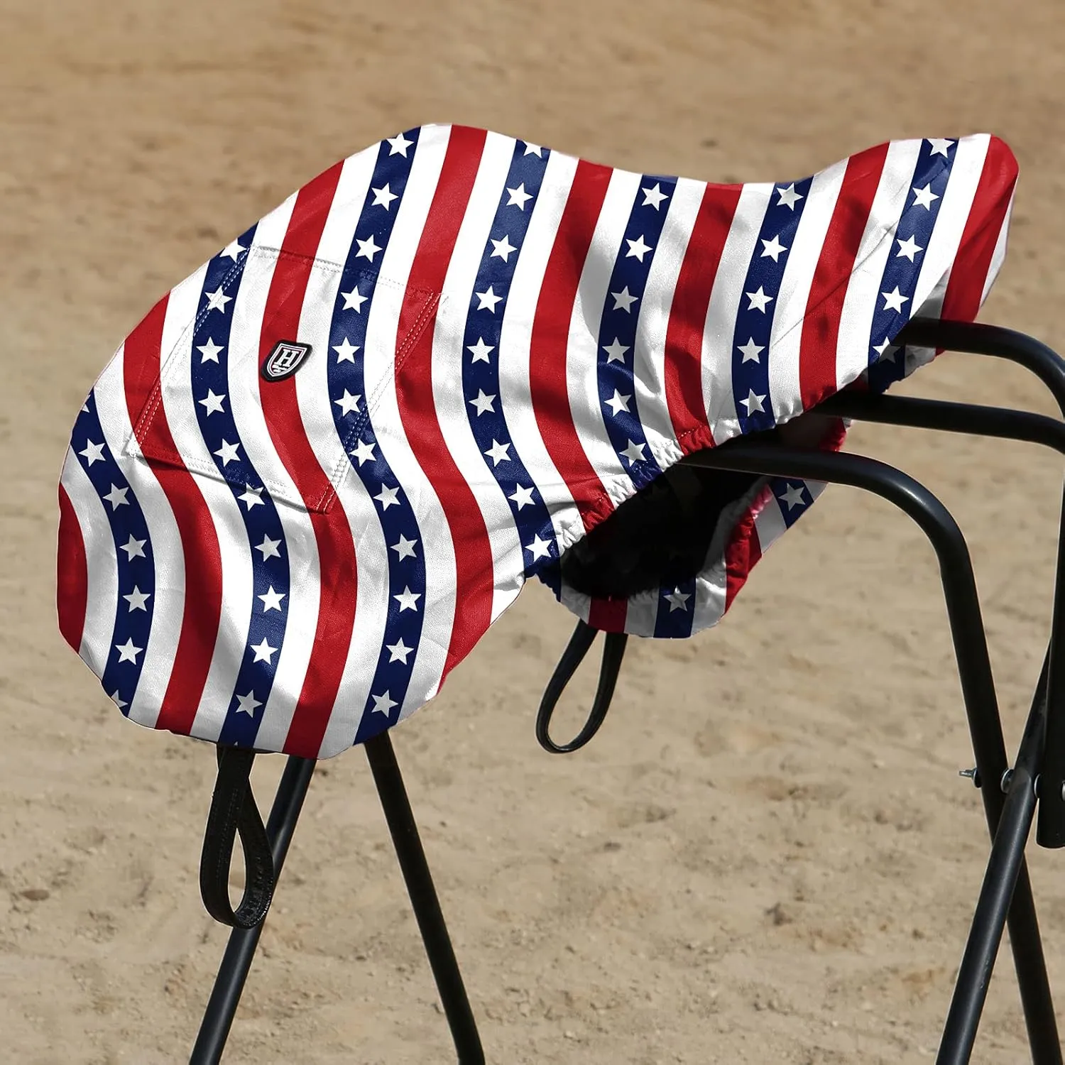 Harrison Howard Premium Waterproof/Breathable Fleece-Lined Saddle Cover with Stylish Prints That Stand Out Protect Your Entire Saddle-Starry Stripes