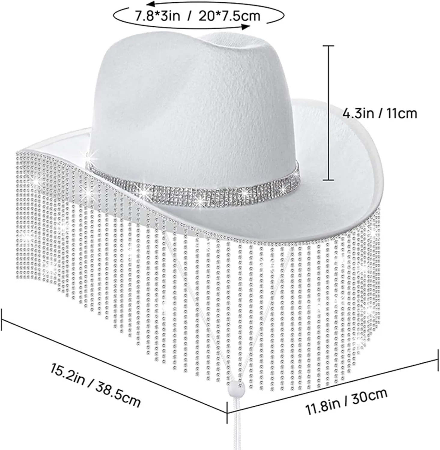 Hat Bling Diamond Fringe Cowboy Hat Western Hat Glitter Cowboy Hat for Men Women Cosplay Party Girls Cowboy Hat