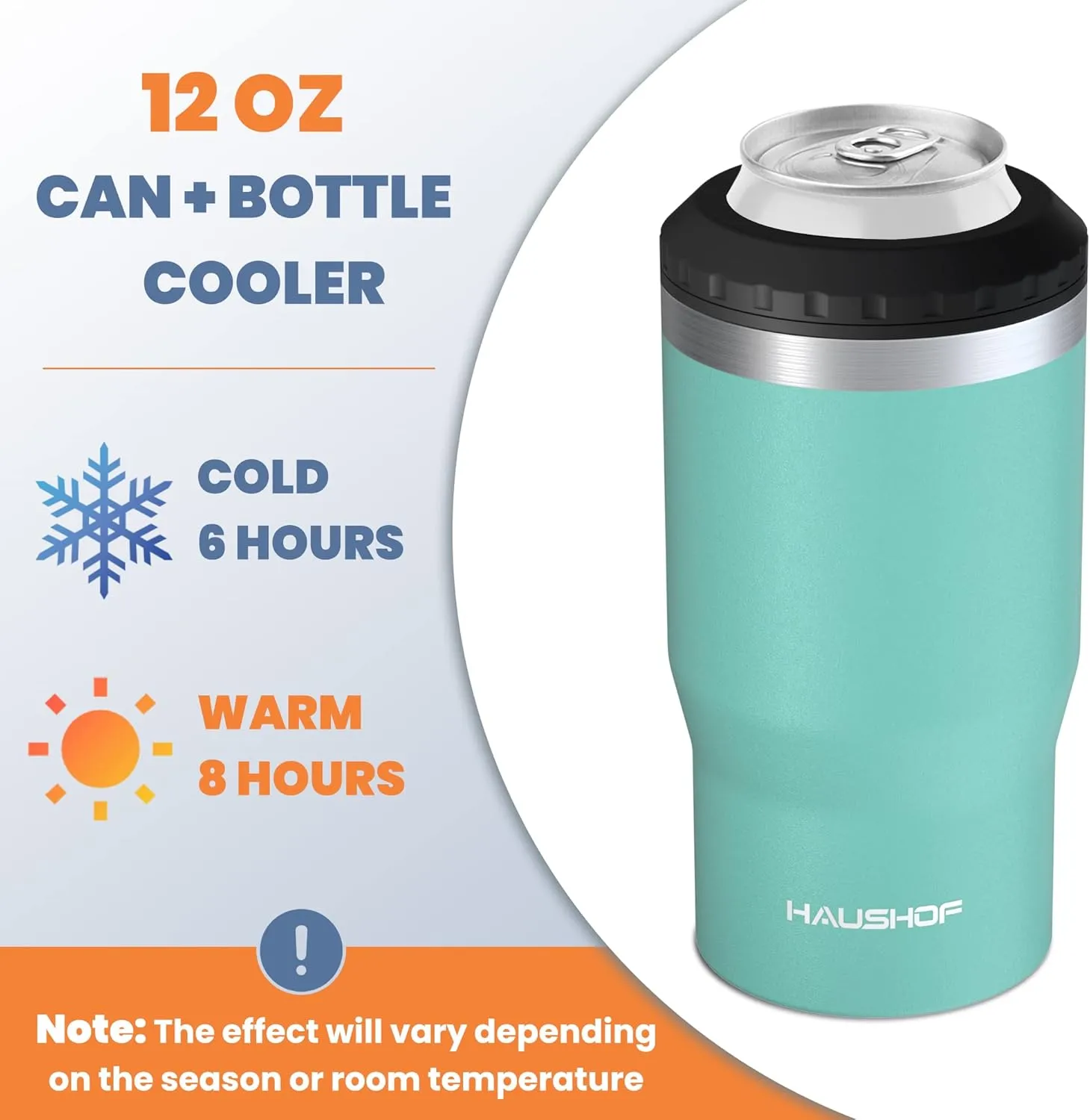 HAUSHOF 12 oz Can Cooler, 4 in 1 Insulated Stainless Steel Can Insulator, Fits for 12 oz Standard Can|12 oz Slim Can|12 oz Beer Bottle, Perfect for Camping, Beach, Picnic
