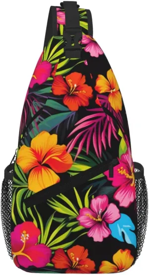 Hawaiian Flower Print Cross Chest Bag Diagonally For Short-Distance Travel And Daily Use