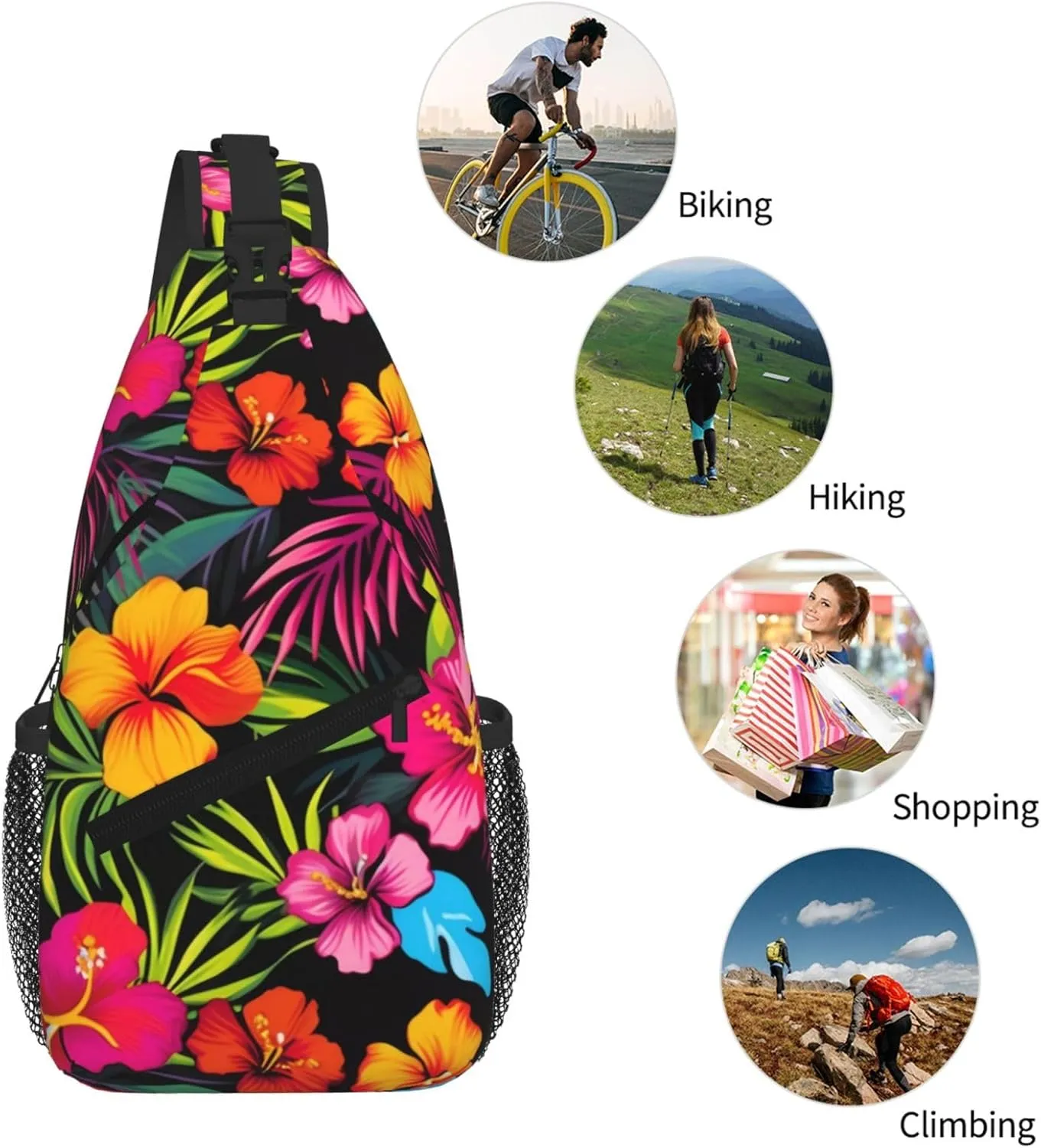 Hawaiian Flower Print Cross Chest Bag Diagonally For Short-Distance Travel And Daily Use