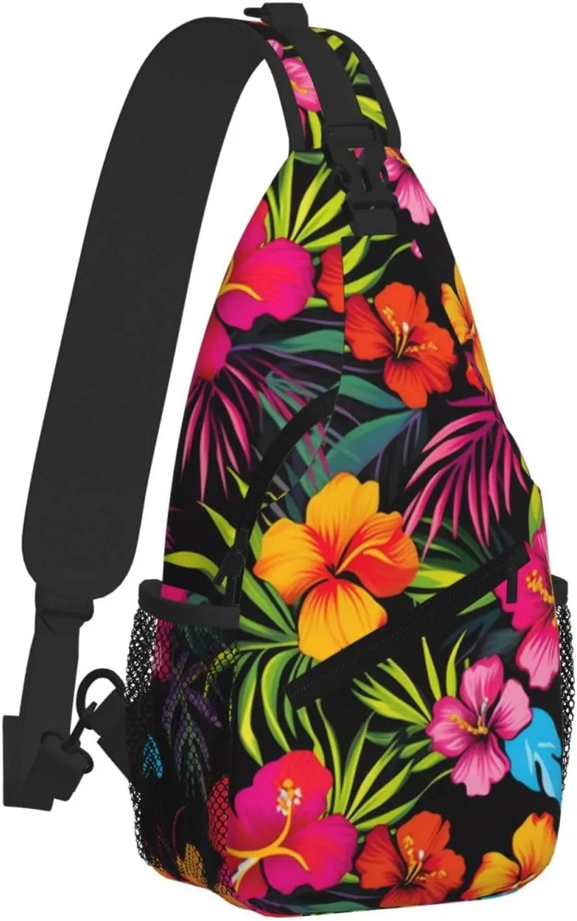 Hawaiian Flower Print Cross Chest Bag Diagonally For Short-Distance Travel And Daily Use