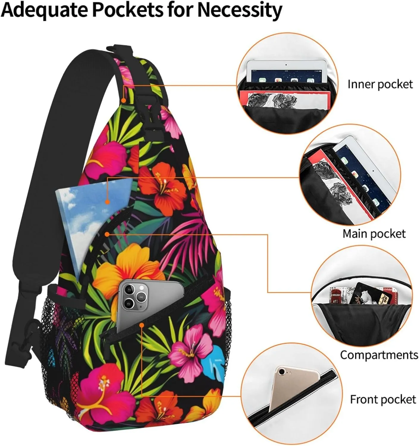 Hawaiian Flower Print Cross Chest Bag Diagonally For Short-Distance Travel And Daily Use