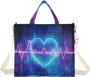 Heartbeat Neon Corduroy Women Tote Bag, Handbag Purse with Detachable Strap Small Size