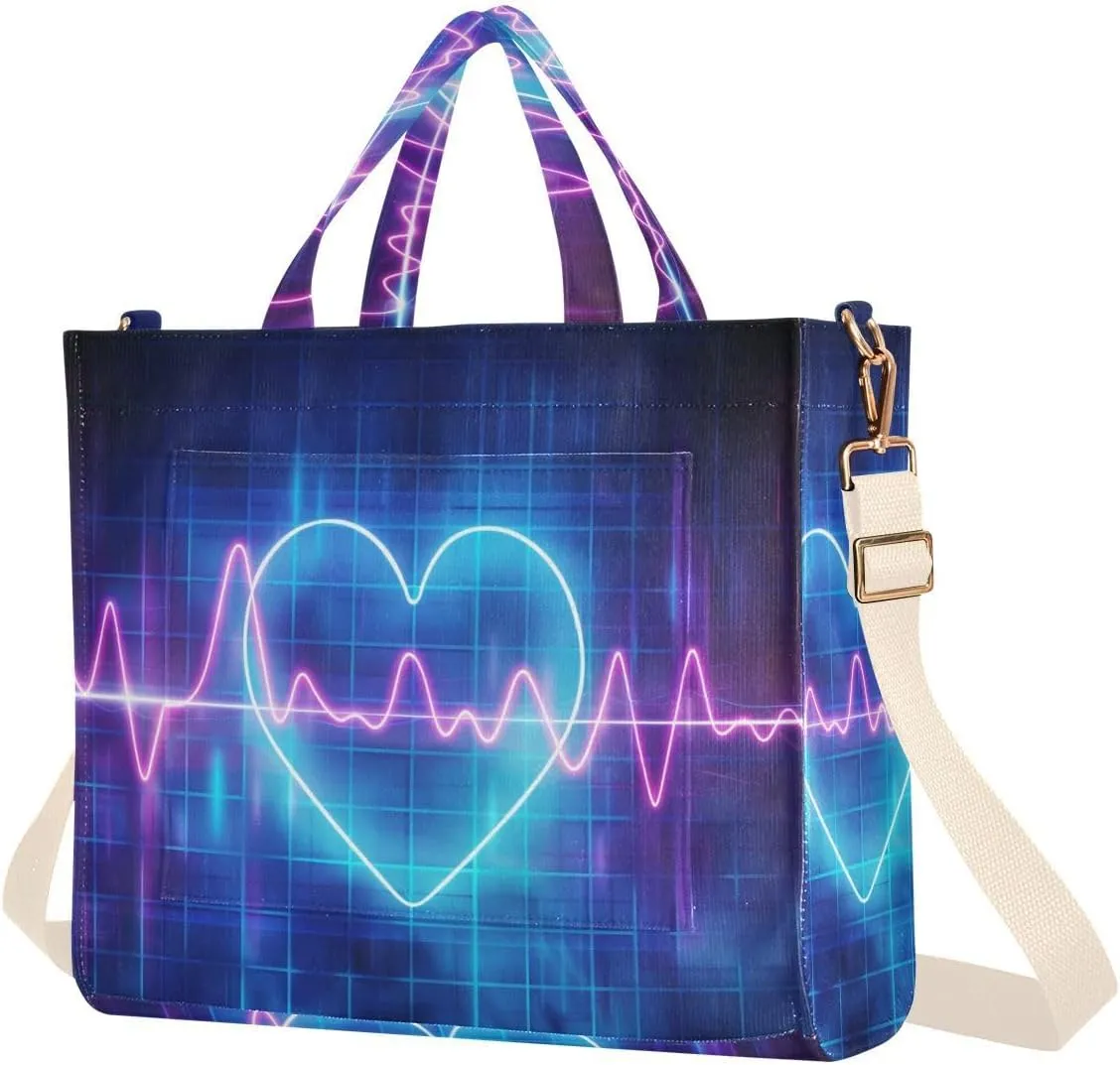 Heartbeat Neon Corduroy Women Tote Bag, Handbag Purse with Detachable Strap Small Size