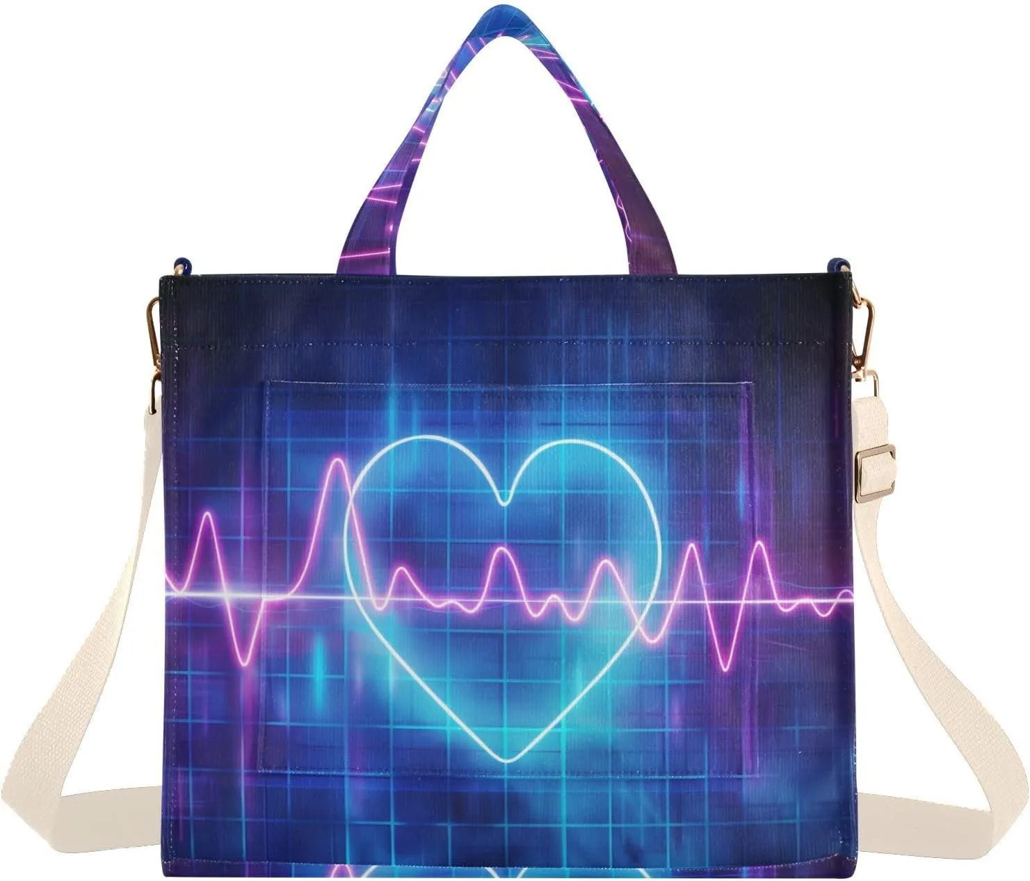 Heartbeat Neon Corduroy Women Tote Bag, Handbag Purse with Detachable Strap Small Size