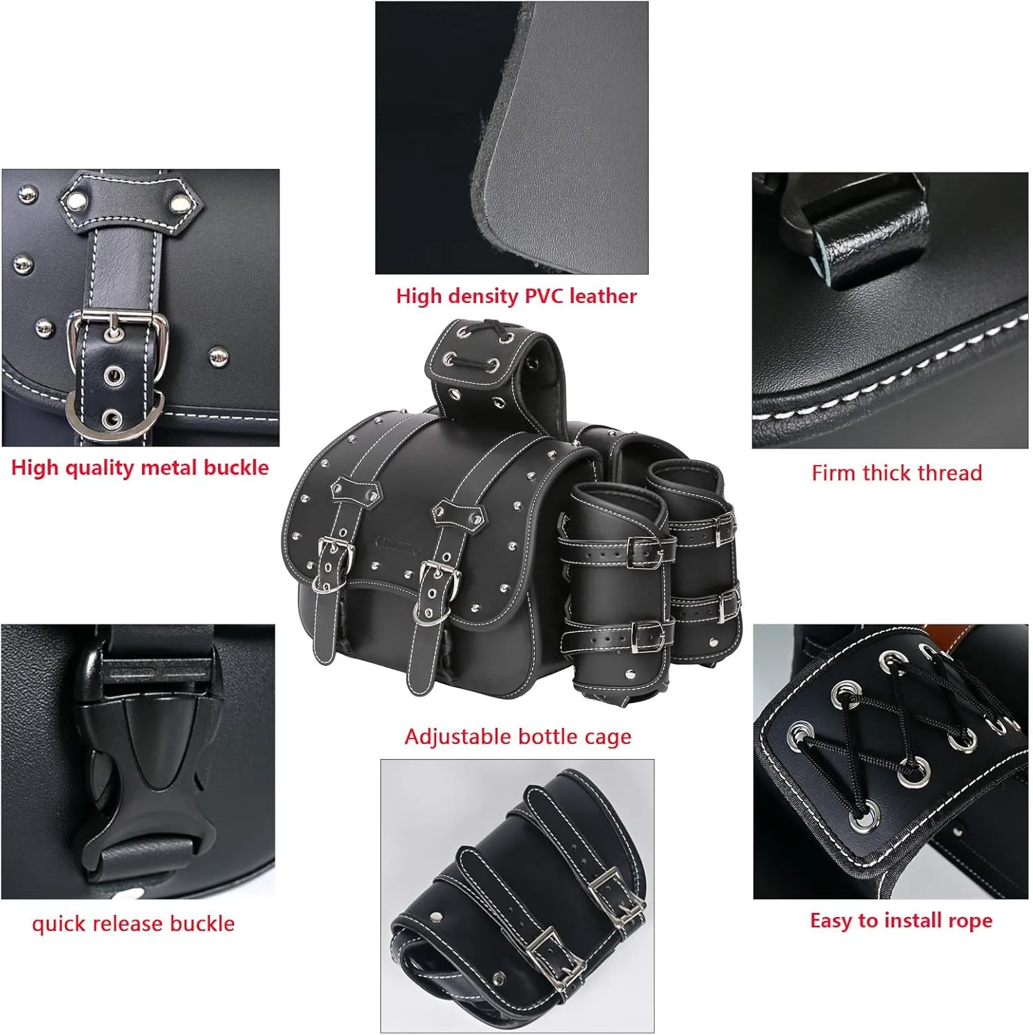 High-density Leather Motorcycle Saddlebags-Throw Over Saddle bags Panniers Side Bags with cup holder,Waterproof,Side Tool Bag,Storage Tool Bag for Motorbike,Universal,1Pair, M (Black2)
