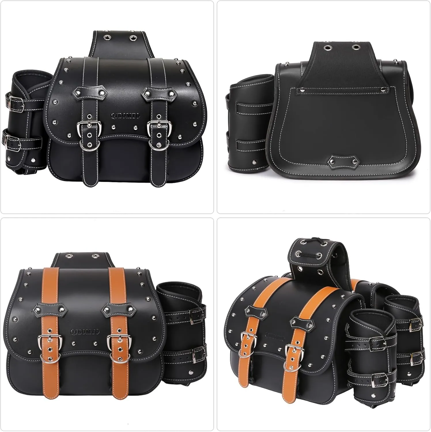 High-density Leather Motorcycle Saddlebags-Throw Over Saddle bags Panniers Side Bags with cup holder,Waterproof,Side Tool Bag,Storage Tool Bag for Motorbike,Universal,1Pair, M (Black2)