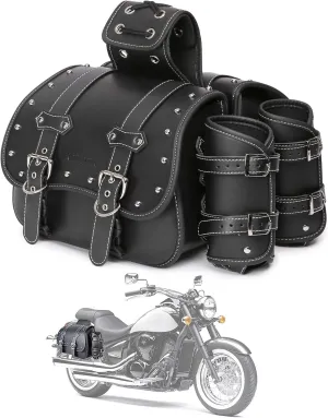 High-density Leather Motorcycle Saddlebags-Throw Over Saddle bags Panniers Side Bags with cup holder,Waterproof,Side Tool Bag,Storage Tool Bag for Motorbike,Universal,1Pair, M (Black2)