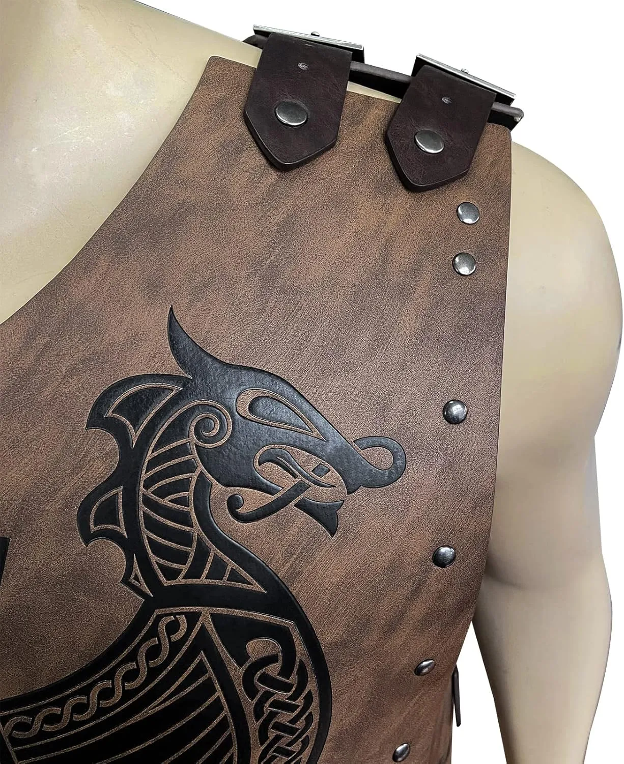 HiiFeuer Viking Faux Leather Embossed Chest Armor, Retro Medieval Knight Leather Armor for LARP/Cosplay