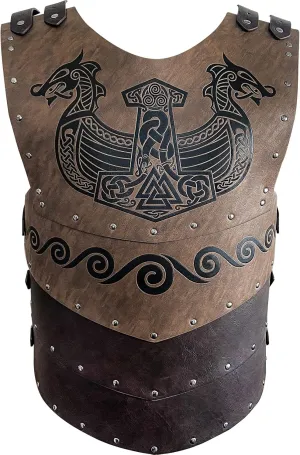 HiiFeuer Viking Faux Leather Embossed Chest Armor, Retro Medieval Knight Leather Armor for LARP/Cosplay