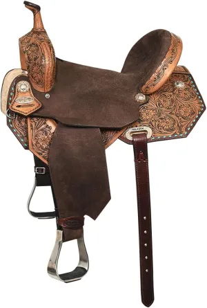 HILASON Flex Tree Western Horse Saddle American Leather Barrel Trail | American Saddle Horse | Leather Saddle | Western Saddle | Saddle for Horses | Horse Saddle Western
