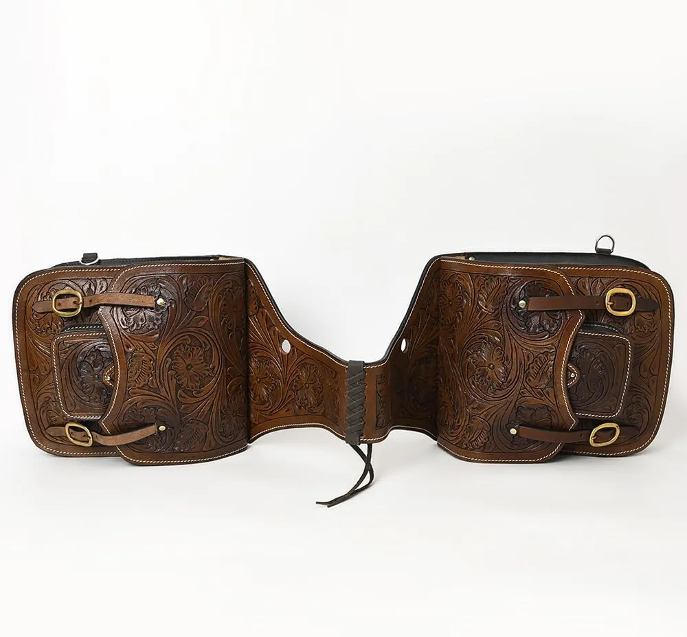HILASON Soft Leather Horse Saddle Bag Brown | Equestrian Western Leather Saddle Bag | Adjustable Closure Saddle Bag