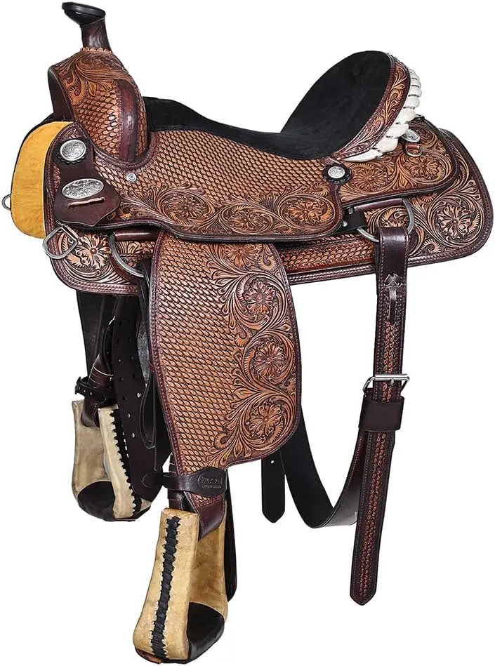 HILASON Western Horse Saddle American Leather Ranch Roping Cowboy | Hand Tooled | Horse Saddle | Western Saddle | Wade & Roping Saddle | Horse Leather Saddle | Saddle for Horses